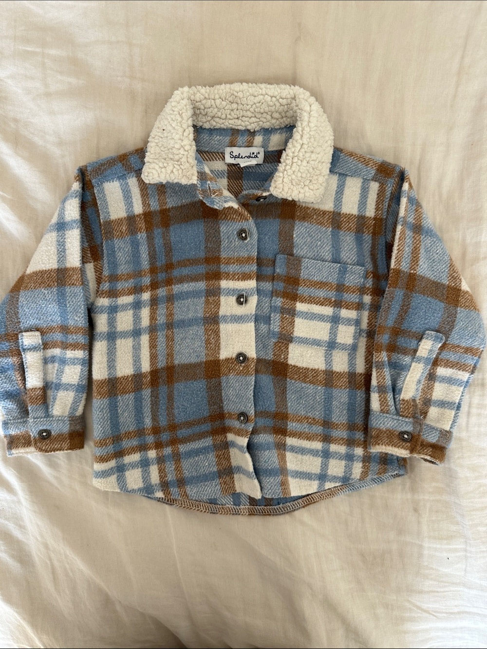 Splendid Blue Brown Cream Plaid Sherpa Collar Shirt Jacket 6-12mo